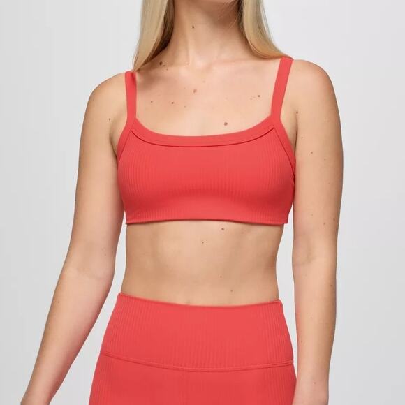 Prana Luxara Rib Sports Bra Women's S Rose Fire Scoop Neck Lightweight Stretch - Picture 1 of 7